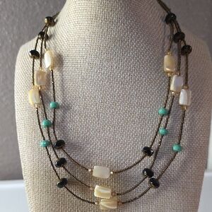 Essence Made In U.S.A  Multi-Strand Necklace with Gold and Green Accents